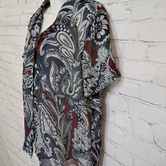 Alfred Dunner Paisley Print Short Sleeve Button Up Top Size 12 - Picture 2 of 8